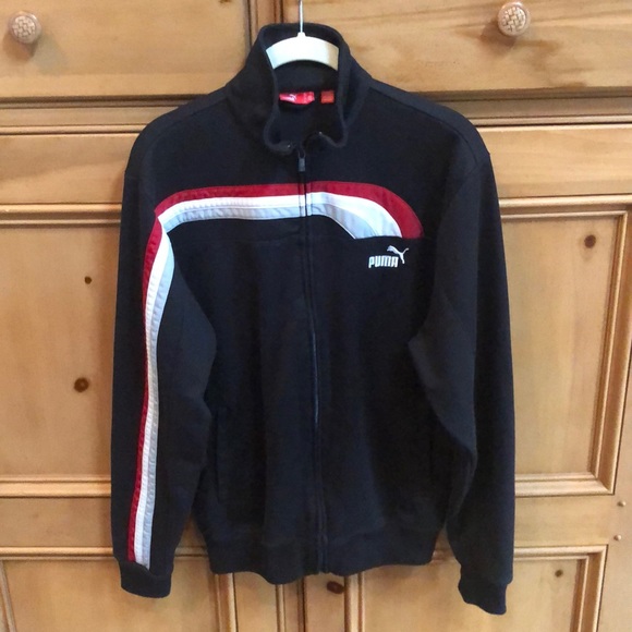 Vintage Puma Track Full Zip Jacket Mens Small Black White Red Gray Stripe - Picture 1 of 10